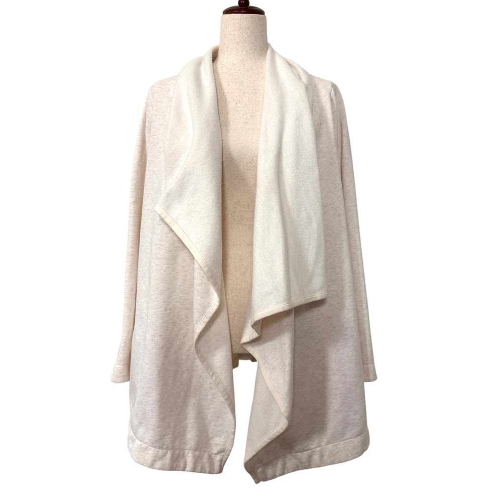 UGG Janni Fleece Blanket Cardigan Cream Heather Draped Waterfall Wrap‎ M Cozy